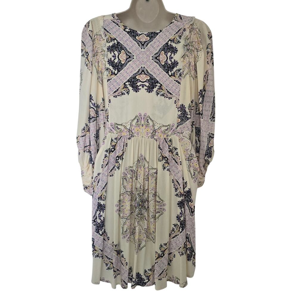 Free People Girl Talk Boho Tunic Top Size XS Ruffle Long Sleeve Floral Paisley - Picture 5 of 9